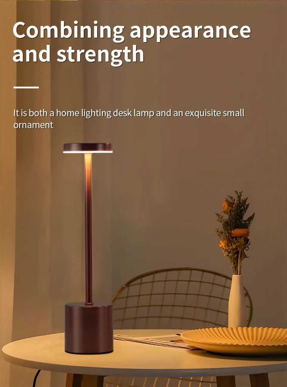 2pcs USB Rechargeable LED Desk Lamp Stepless Dimming Tricolor Touch Night Light Bedside Light Bar Hotel Decoration