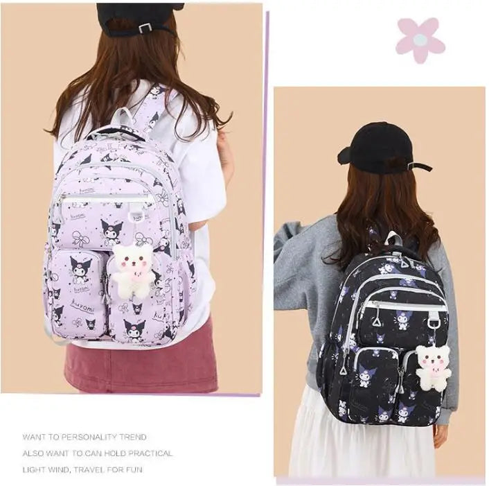 Kawaii Kuromi Backpack Junior High School Bag Student Schoolbag Anime Cartoon Shoulder Bag Girls Gift