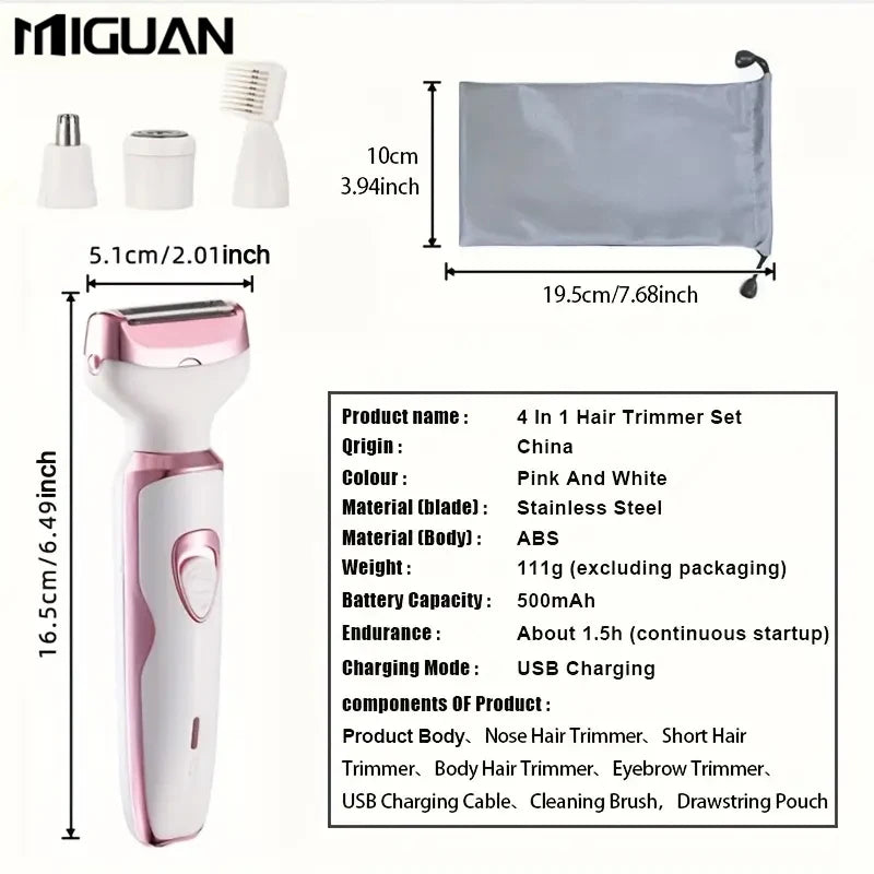 4 In 1 Women's Electric Hair Remover/Women's Multi-Function Electric Hair Remover Set/Women's Bikini Trimmer/USB Rechargeable