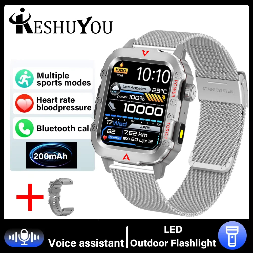 KESHUYOU 2025 New Sports Smart Watch Bluetooth Talk LED Flashlight Multi-function Outdoor Sports Smart Watch for Men Women