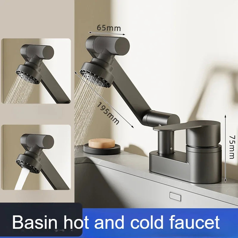 Basin Faucet Bathroom Double Hole Cold and Hot Water Tap Toilet Second Gear Sink 360° Rotating Water Mixing Valve Accessories