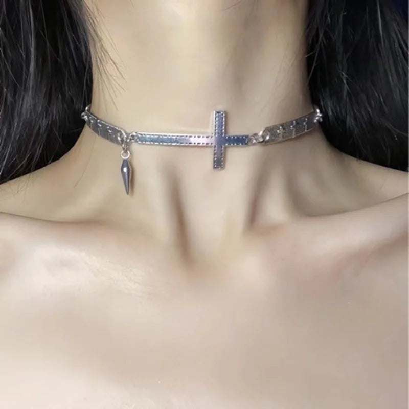 Inverted cross Choker,punk jewelry,Gothic, Design sense,rivets,Cool,rock,high-end,hippie accessory,Cross Charm,Choker For Women