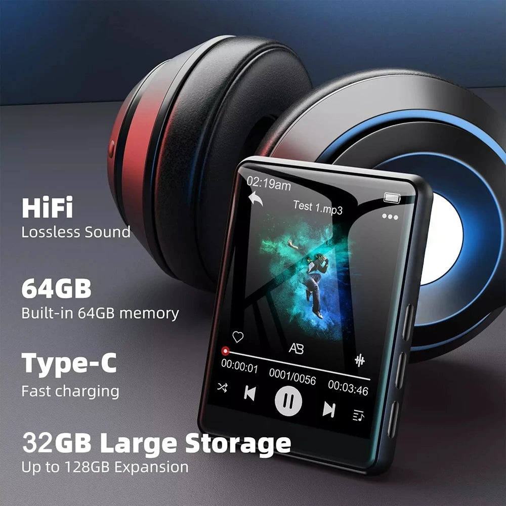 2025 New Bluetooth 5.4 Touch Screen MP3 Player HiFi Lossless Music Play Built-in Speaker 32GB Support Recording E-Book