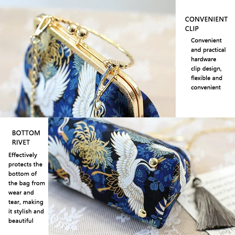 Fashion Vintage Fringe Bag Small Shell Bags Chain Women Shoulder Crossbody Bag Crane Flying Women's Handbags Purses Embroidery
