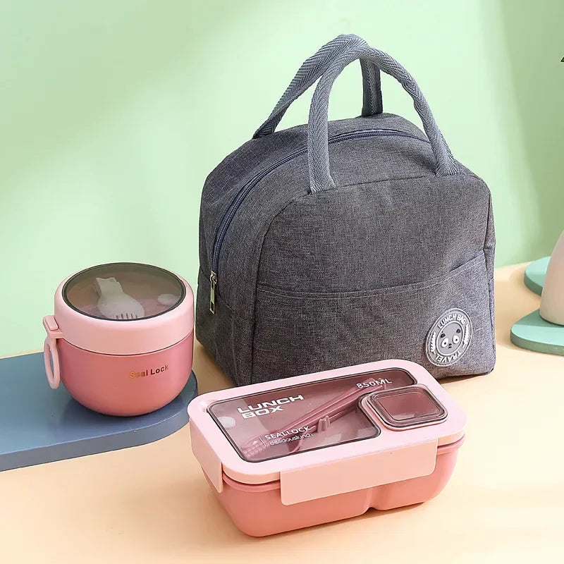 850/1100ml Portable Lunch Box Outdoor Picnic Bento Box with Soup Bowl Tableware Thermal Bag Microwavable Heating Meal Box