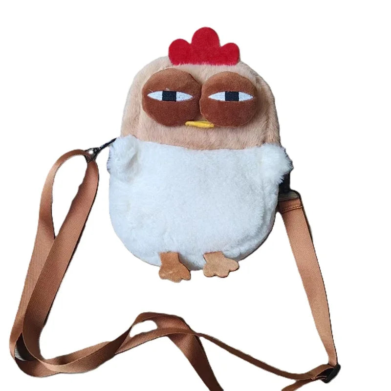 Fur Chicken Plush Bag Ugly Hen Shape Handbag Funny Kawaii Chicken Pendant Keychain Doll Satchel Purse for Women Birthday Gifts