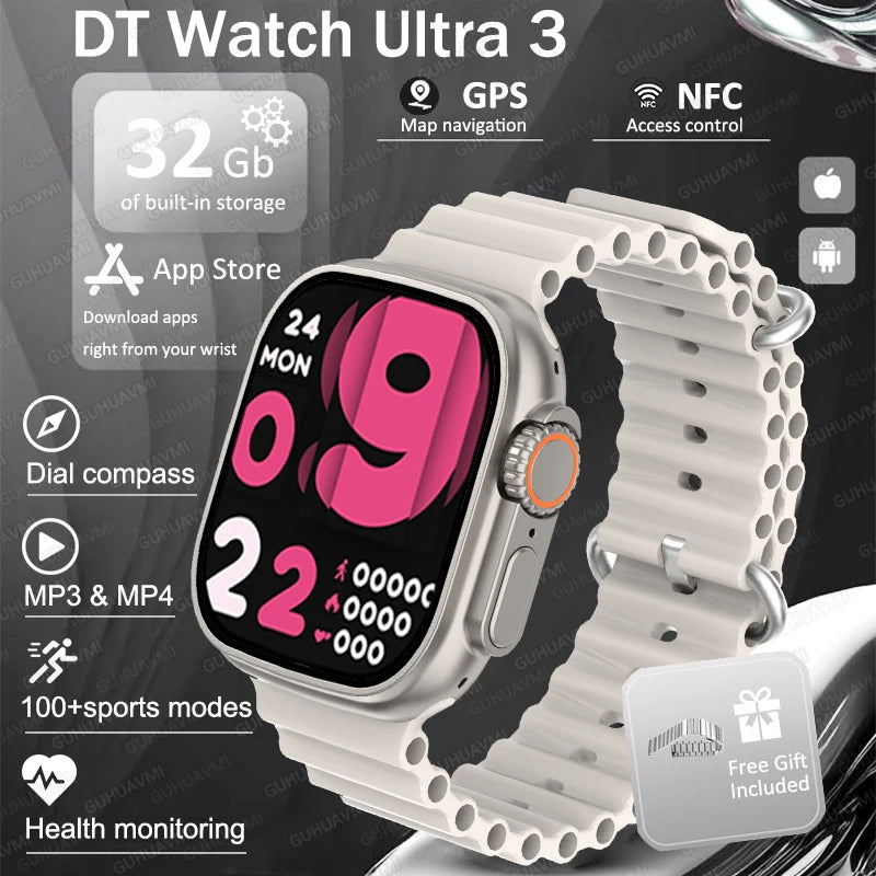 DT Ultra 3 Pro Smart Watch HD AMOLED Screen 32GB MP3 MP4 Player APP Store GPS Navigator ChatGPT NFC Sports Smartwatch Men Women