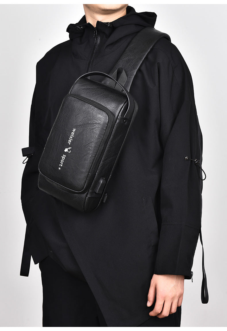 New Casual Chest Bag Travel shoulder bag Men Multifunction Anti-theft USB Charging Crossbody Bag Quality PU Leather Pack Male