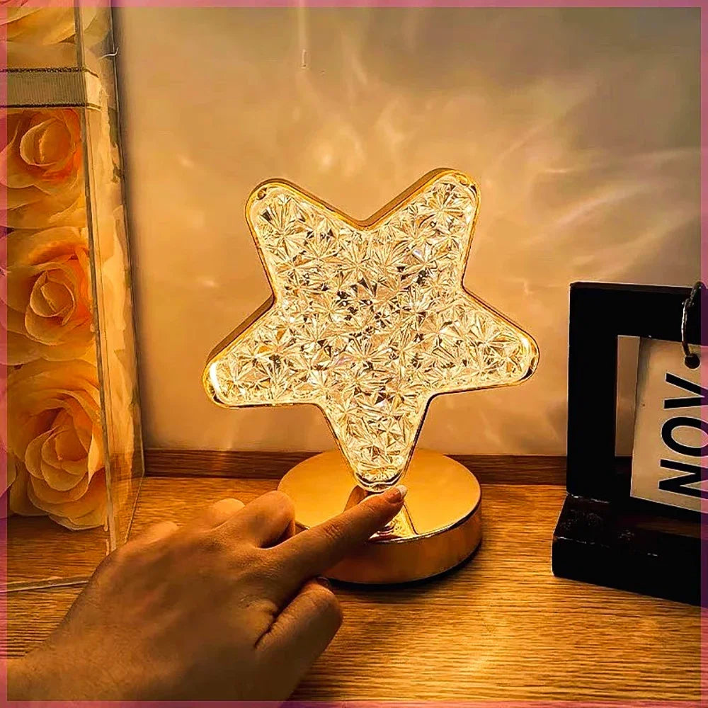 Night Light Bedroom Crystal Touch Dimming Room Home Decor Aesthetics USB Bedside LED Ambient Table 3D Moon Lamp