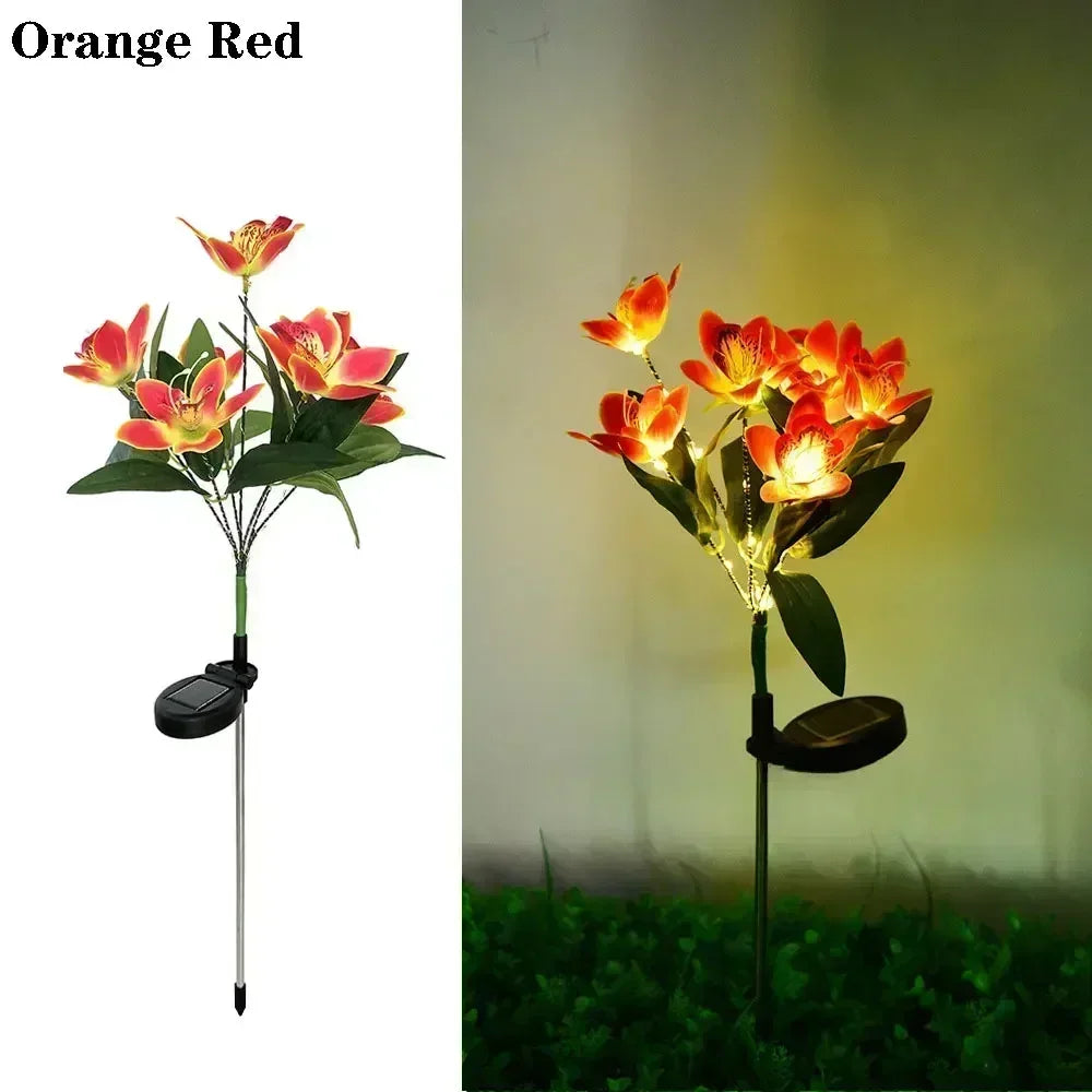 Garden Summer Decor LED Lawn Lamp Artificial Orchid Solar Landscape Ground Lights for Home Camping Wedding Party Decoration