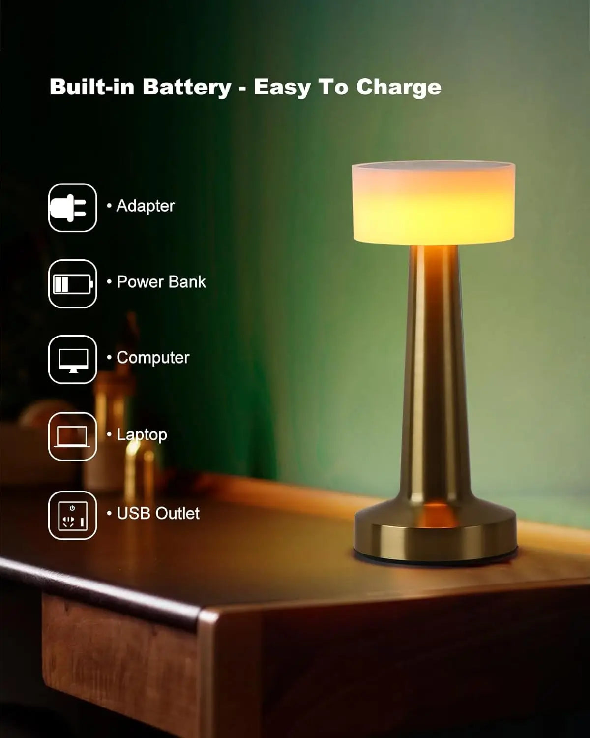 Retro Table Lamp Metal Touch Decor for Bar Coffee Restaurant Decoration Light Desk LED Rechargeable Night Light Bedroom Decor