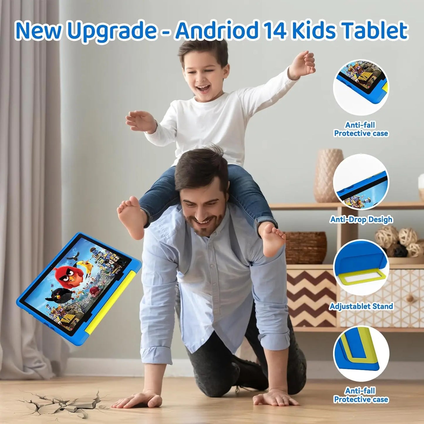 Kid Tablet 10 Inch Android 14 Octa Core 8GB RAM 64GB ROM 128GB Expandable 5000mAh WiFi Bluetooth Children's Gift Kids Software