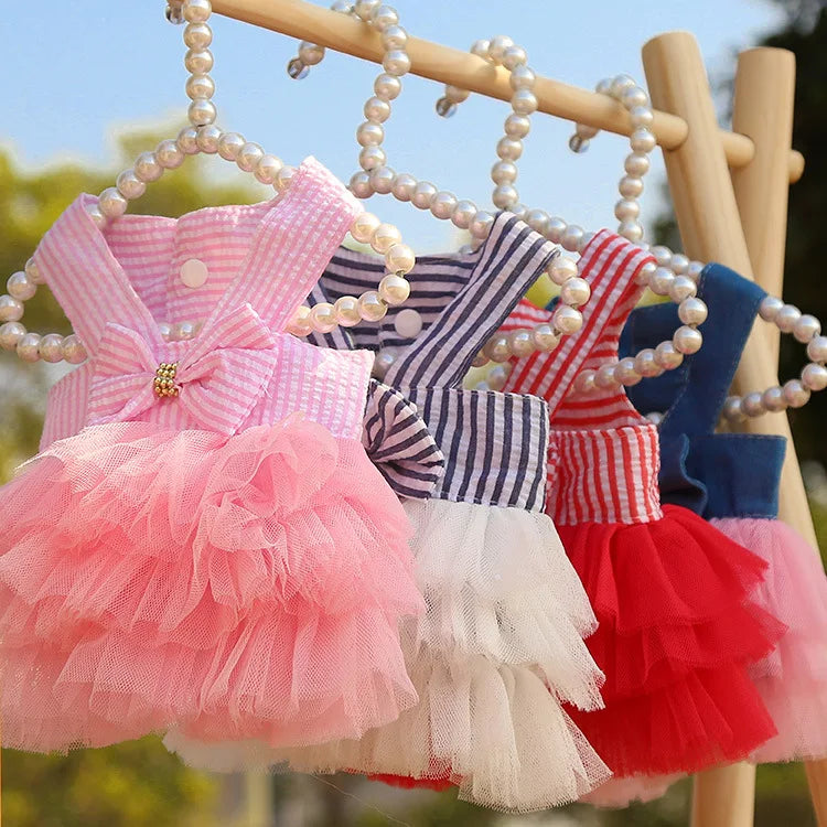 1pc Summer Pet Clothing Chihuahua Stripe Skirt Pet Lace Dress Dog Dress Lace Skirt Harness Puppy Cat Princess Apparel Cute Puppy