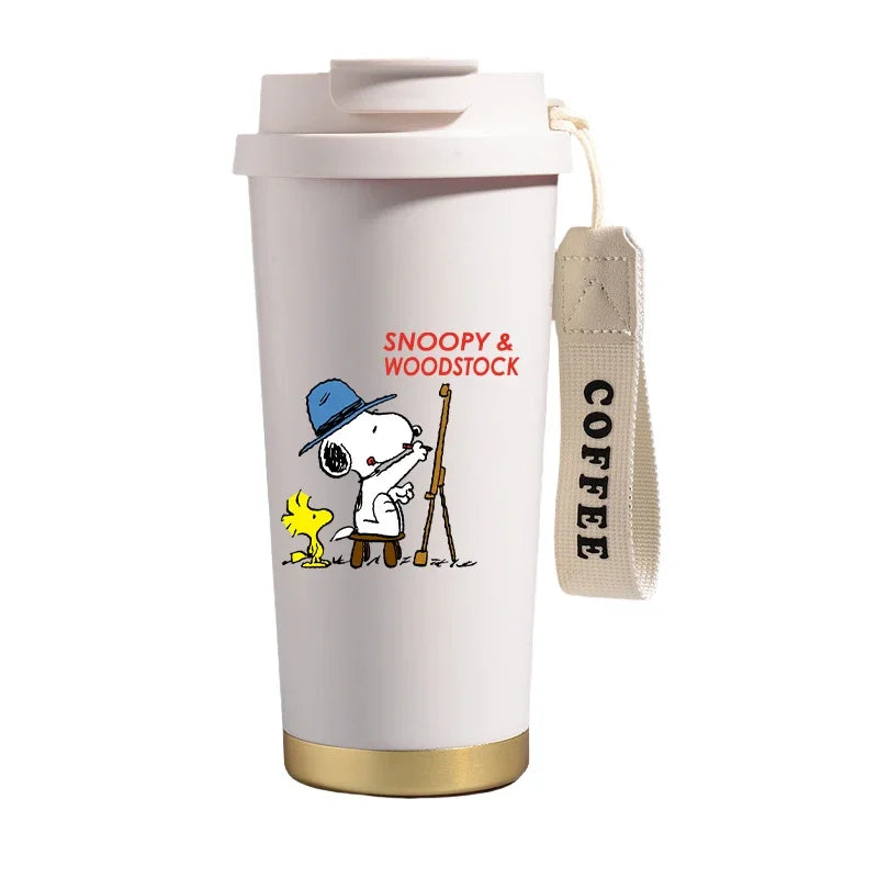 500ml Snoopys Stainless Steel Insulated Water Bottle Anime Kawaii Portable Travel Outdoor Car Tea Coffee Mug Cold Thermos Cup