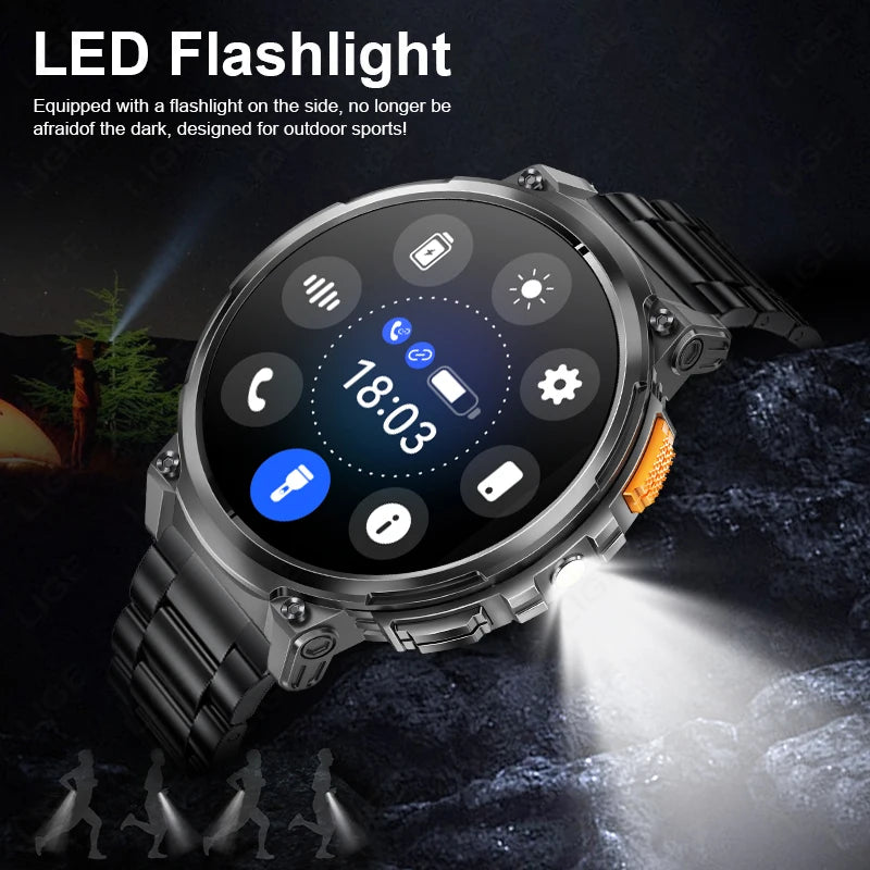 LIGE 1.85"HD Screen Outdoor Sport Smartwatch Men Heart Rate Flashlight Watch 730mAh Battery Waterproof Wireless Call Smart Watch