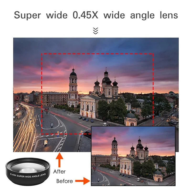 Daily Phone Camera Lens 0.45X Ultra Wide Angle + 12.5X Macro Lens Universal Clip-On Camera Lens For Most Smartphones
