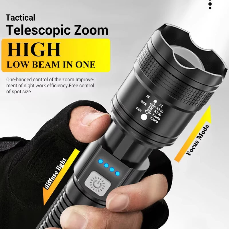 Powerful P70 Led Flashlights 5000LM Ultra Bright Tactical Light Emergency Spotlights Telescopic Zoom Light Built-in Battery