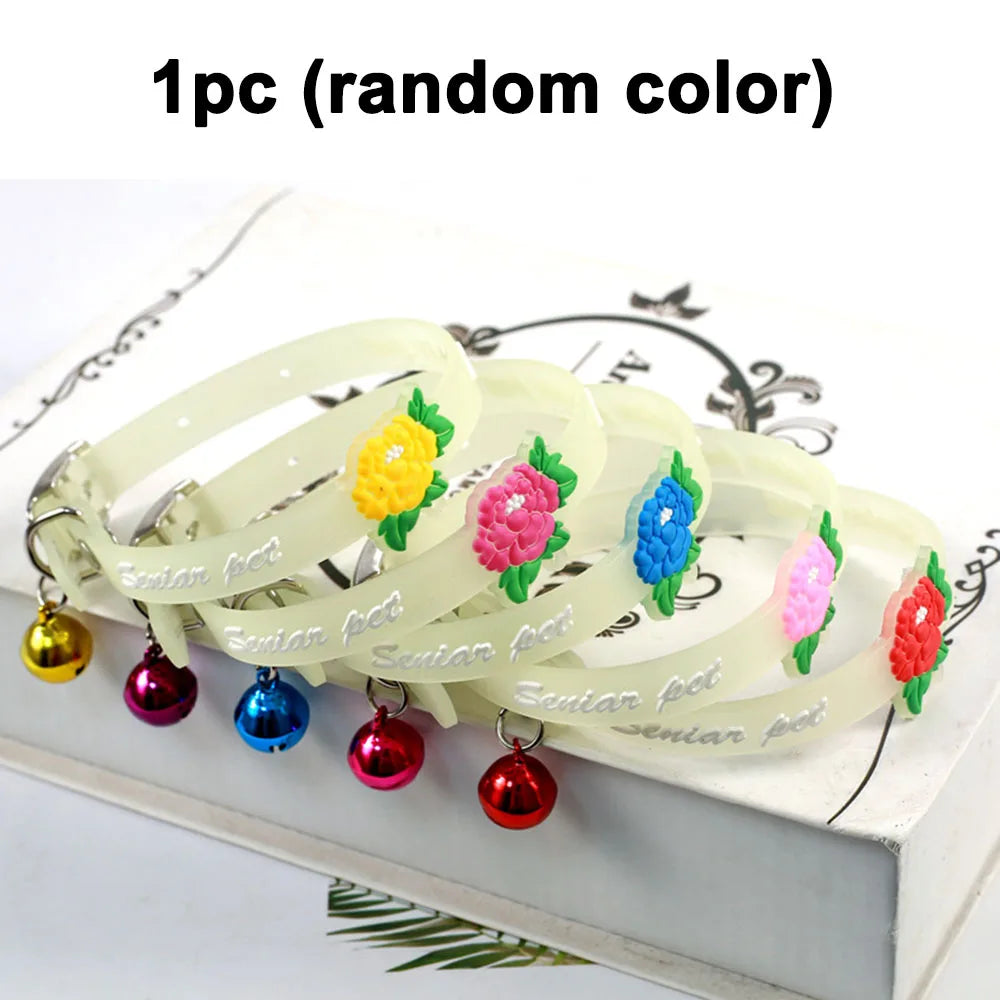 Fashion Pet Glowing Collars with Bell Glow at Night Dogs Cats Necklace Light Luminous Neck Ring Accessories for Kitten and Puppy