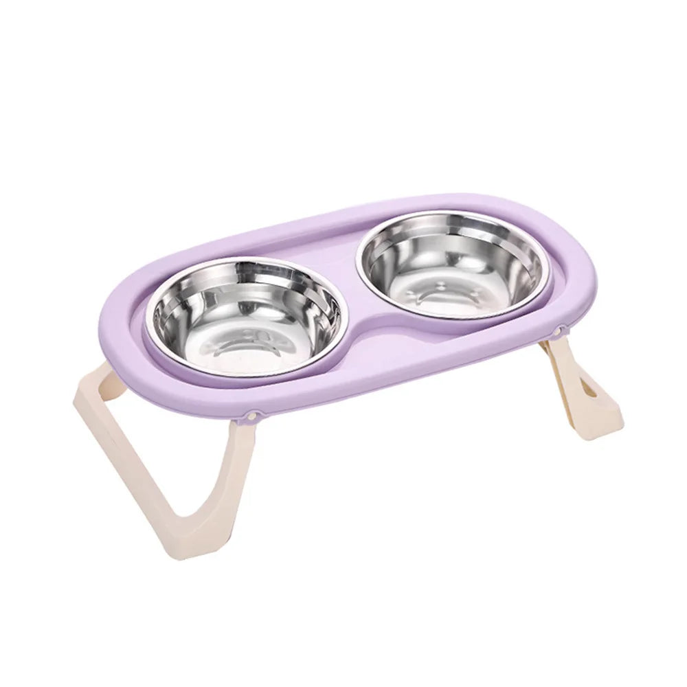Pet Bowl Double Bowl: Elevated Foldable Design for Cats & Dogs, Anti-Spill, Large Capacity, Cat Food Bowl Dog Feeding Plate