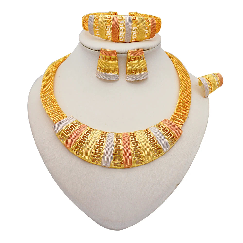 2023 Fine Jewelry Sets For Women Dubai Bridal Wedding Gifts Necklace Bracelet Earrings Ring Jewellery Set African Bead jewelry