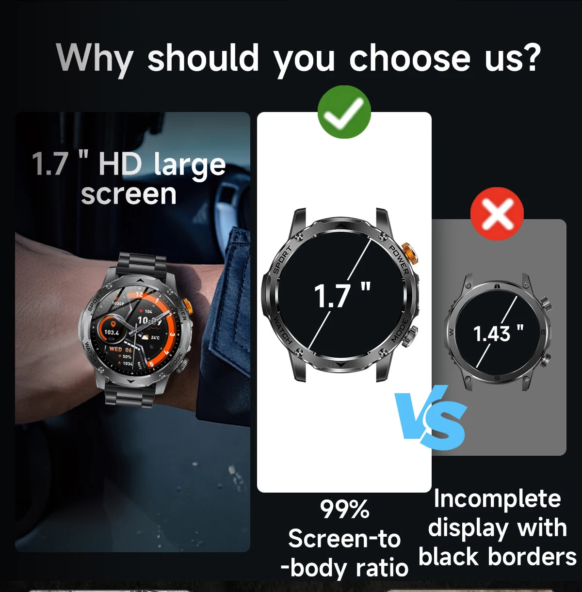 LIGE New Military Outdoor Sport Smart Watch Men Flashlight IP68 Waterproof 1.7" HD Wireless Call Smartwatch 1000mAh Big Battery