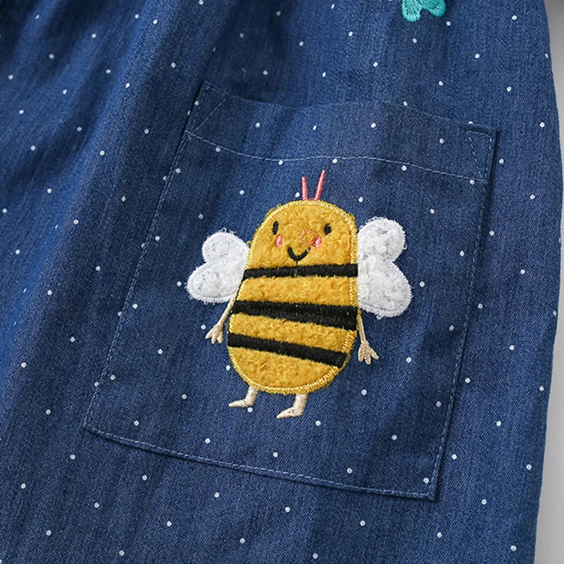 Little maven Children's Clothing 2024 Autumn Spring Baby Girls Kids Clothes Long Sleeves Cartoon Bees Dress with Pockets Cotton