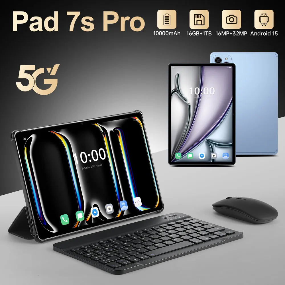 10.1" Tablet PC Pad 7SPro Original 5G Dual SIM Tablets Tab Android 15 22GB+2TB 10000mAh With keyboard Laptop For Kids Children's