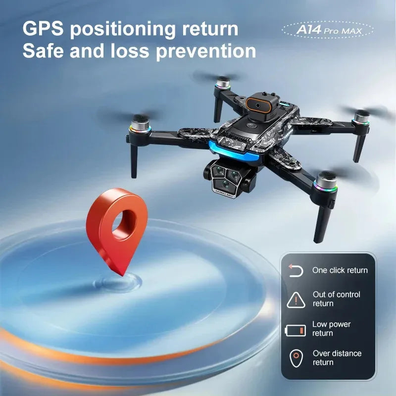 Drone A14ProMax GPS 4KHD Camera LCD Touch Screen Remote Control Quadcopter 360 ° Obstacle Avoidance Brushless RC Drone Toys