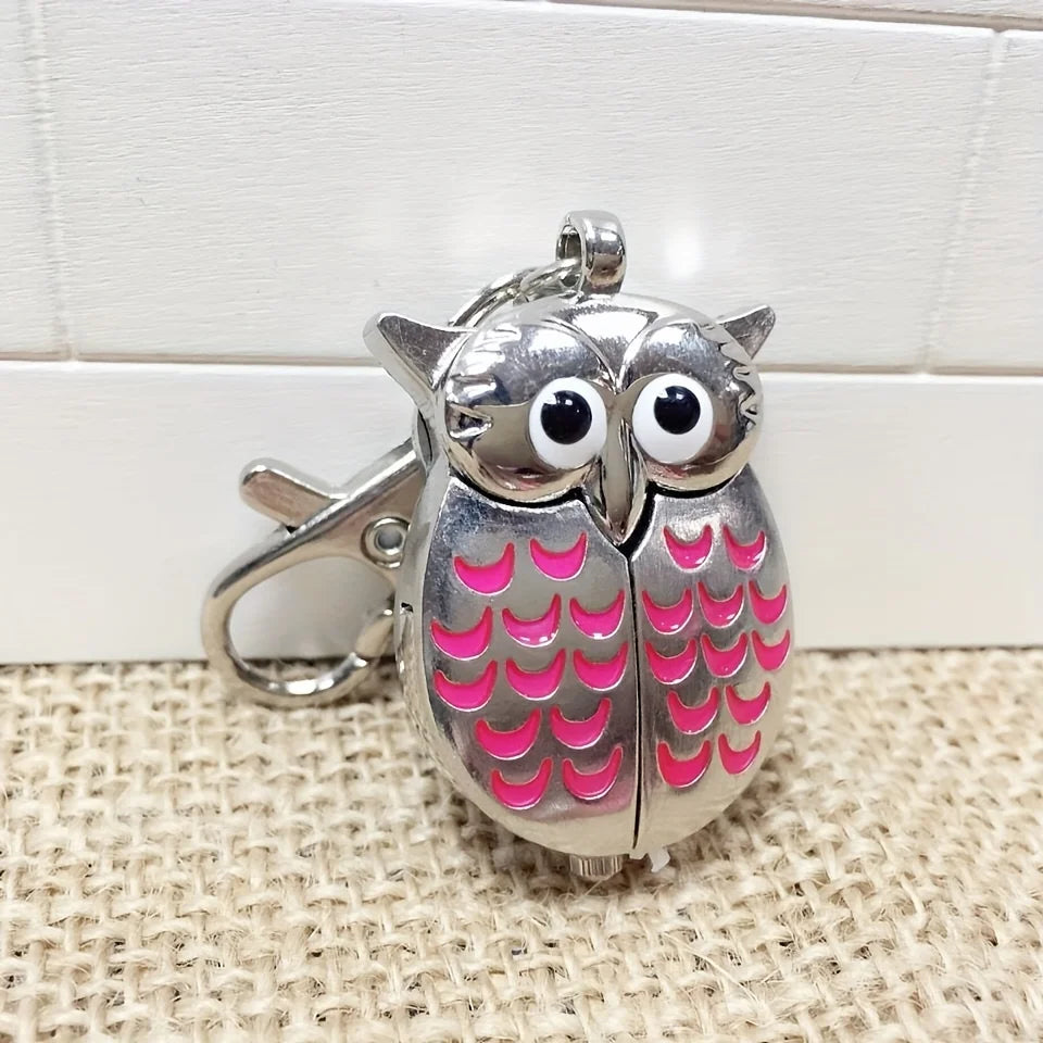 1PC Retro Silver Children's Cartoon Flip Creative Pocket Watch Necklace Women's Watch Student Watch Primary School Student Keych