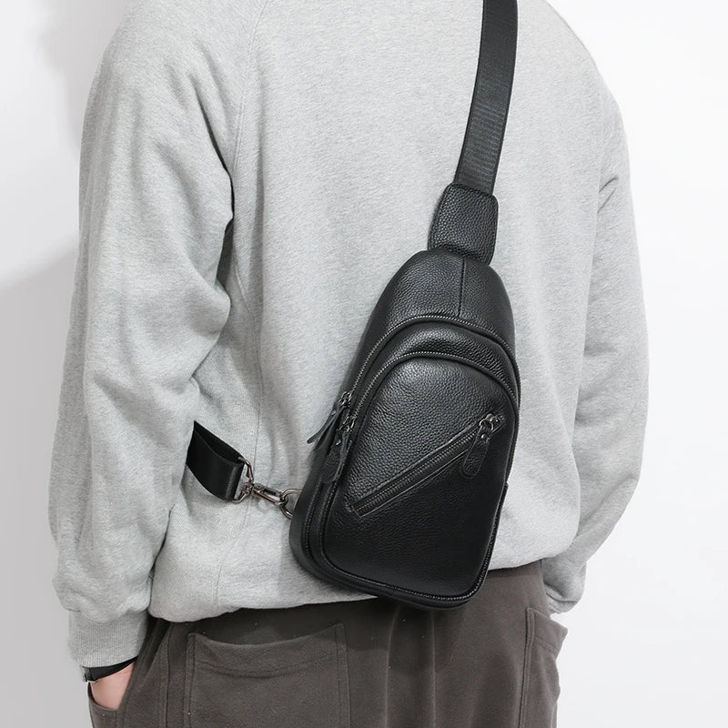 100% Genuine Leather Men Chest Bag Male Shoulder Bag Messenger Bag Casual Crossbody Bag Fashion Men's Purity Handbag