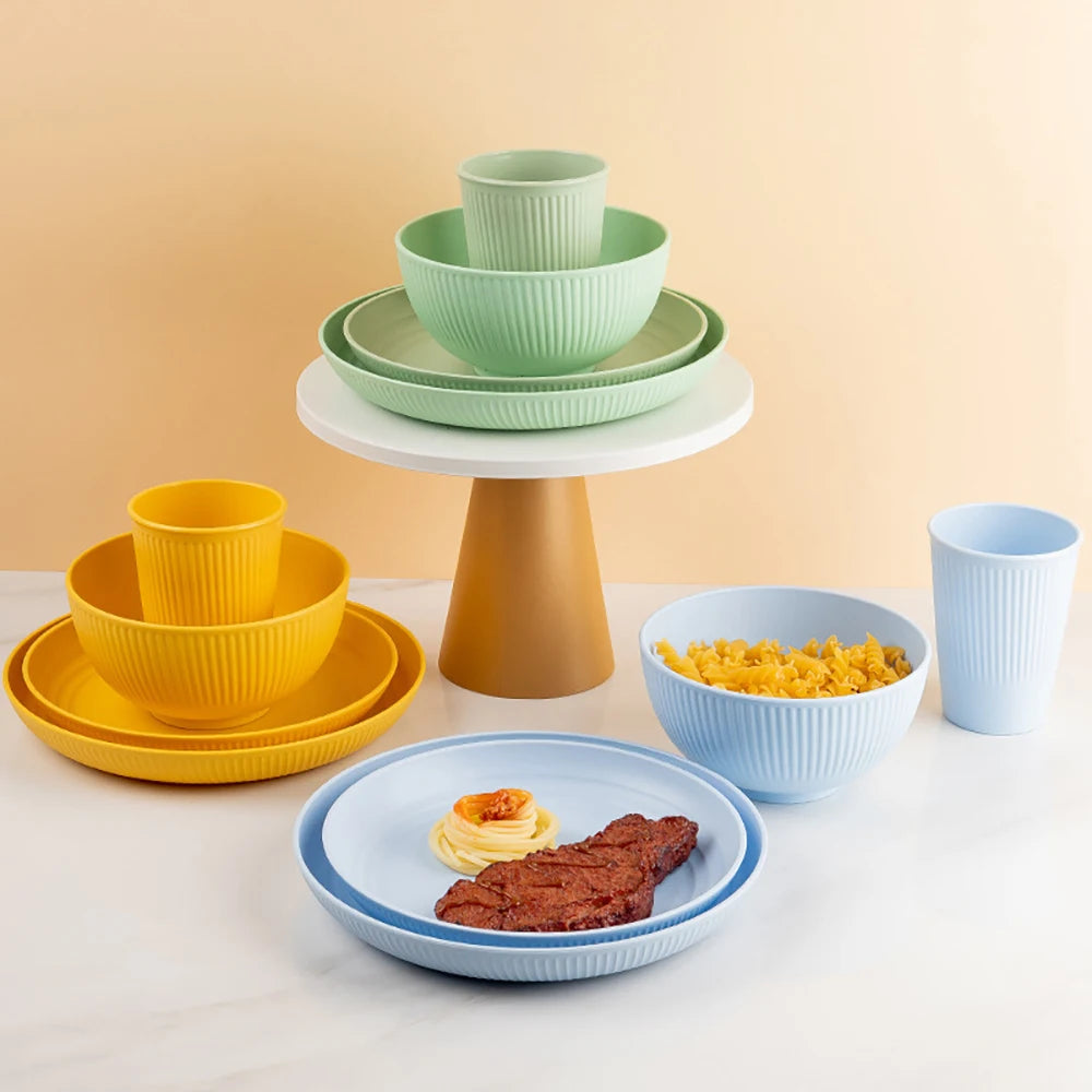 Orange 4/16Pcs Wheat Straw Dinnerware Ramen Bowl Dishes Full Plates Tableware Set Bowl Dinner Dishes Set Camping Dishes Sets