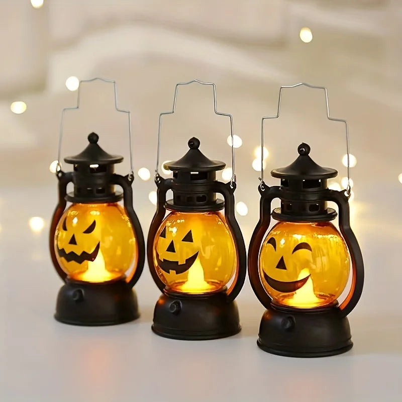 Halloween Hanging Pumpkin Lantern Light LED Ghost Lamp Candle Light Retro Small Oil Lamp Christmas Party Home Decor Horror Props