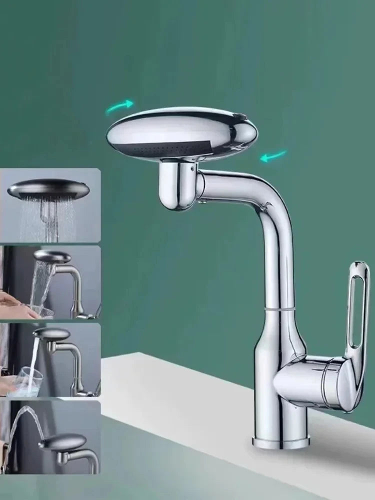 Torneira multifuncional para cascata, 4 modo de saída de água, torneira de pulverização, Rotação 360 °, água quente e fria, mist
