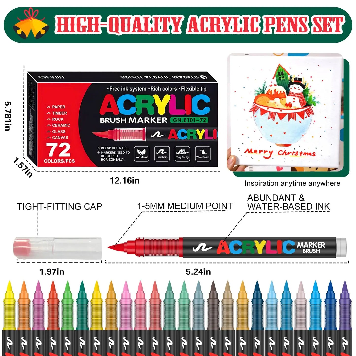 12/120 Colors Paint Markers, Brush Acrylic Paint Pens for Art Supplies Fabric Paint Stone Glass Ceramic Wood Rock Christmas Card