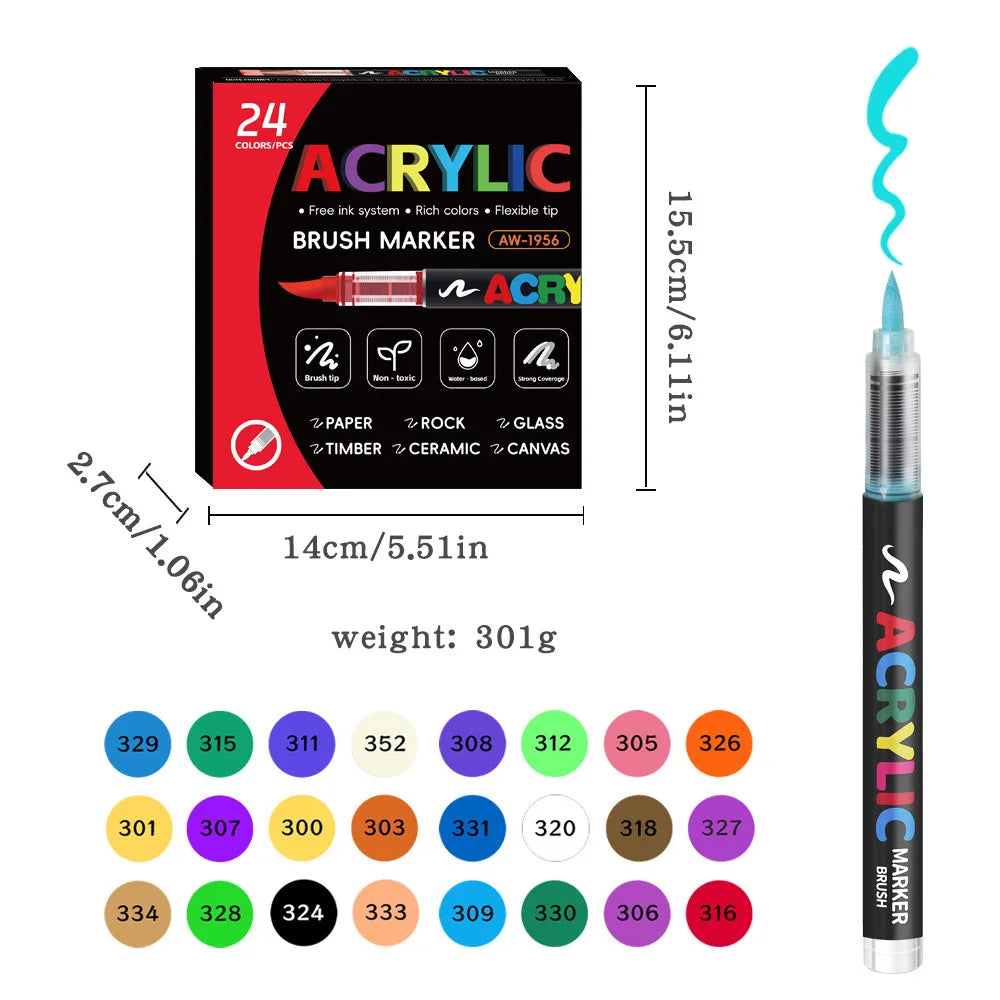 12-120 Colors Acrylic Paint Pens Markers Brush Tip Paint Markers For Rock Painting Wood Canvas Stone,Christmas Gift DIY Crafts