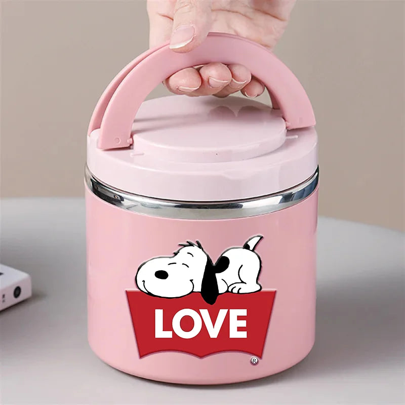 630ml Snoopys Food Thermal Jar Insulated Soup Cup Stainless Steel Vacuum Lunch Box with Handle Portable Sealed Bento Boxes Gift