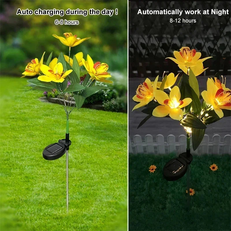 Garden Summer Decor LED Lawn Lamp Artificial Orchid Solar Landscape Ground Lights for Home Camping Wedding Party Decoration