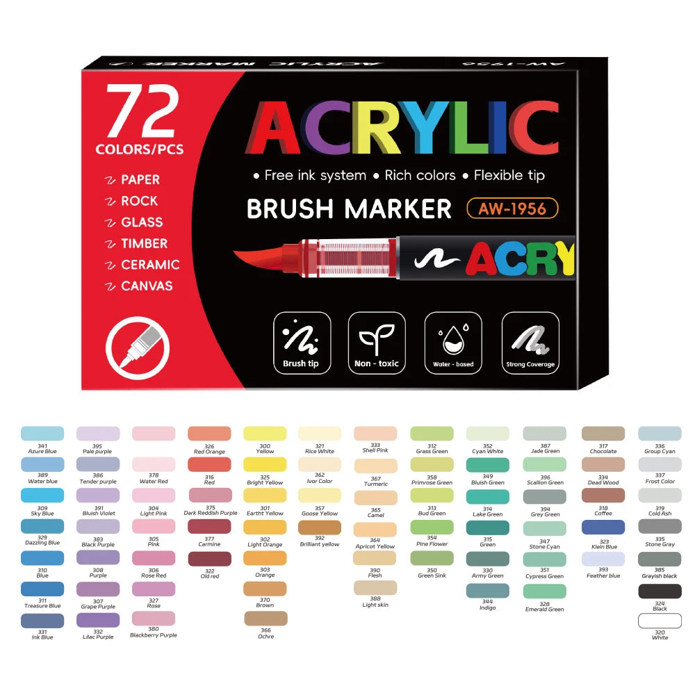 60/72/120/168 Color Acrylic Paint Pen Marker Brush Tip Paint Marker For Rock Painting Wood Canvas Stone Christmas Gift DIY Craft