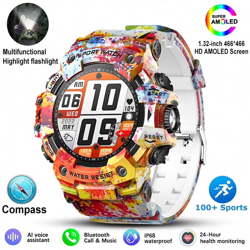 New Military Sports Smart Watch Men 100+ Sports Outdoor Fitness Compass Heart rate BT Call Waterproof Smartwatch For iOS Android