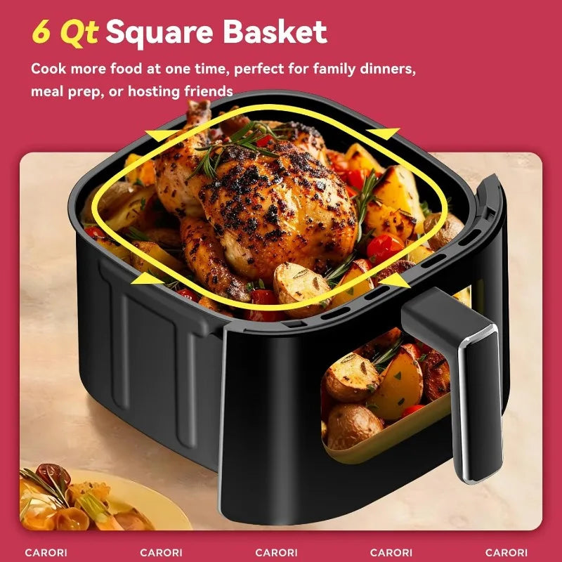 6Qt Large Capacity, 392℉ Max Crisp, Airfryer No Filping Dual Heating, Bake, Roast, Dehydr