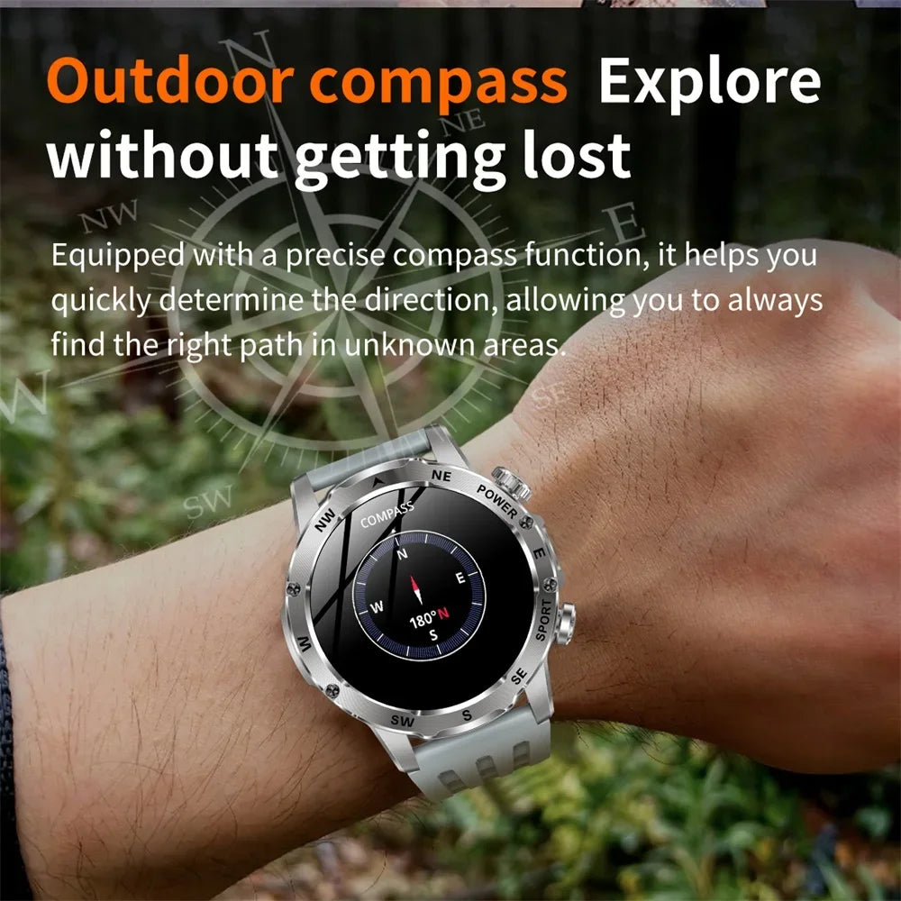 Outdoors Smart Watch Men Women BT Call Health Music 800Mah Battery Smartwatch Flashlight Compass Sports Fitness IP68 Waterproof