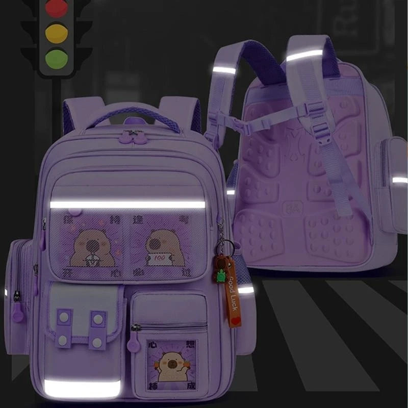 E8FB Lightweight Capybara Backpack for Kids Lovely and Breathable School Bag with Large Storage Space and Adjustable Strap
