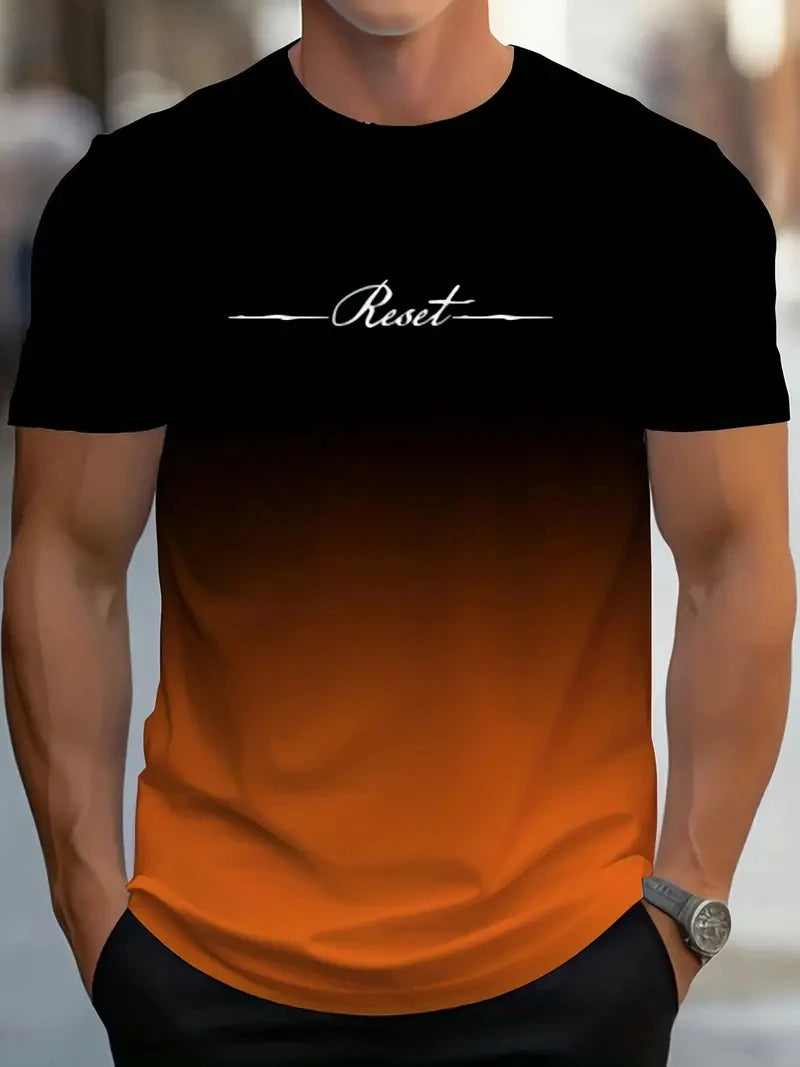 Fashion Gradient Reset Letter Graphic T Shirts Summer Simple Fashion Mens 3D Printed T-shirts Loose Breathable Sports Tees Tops