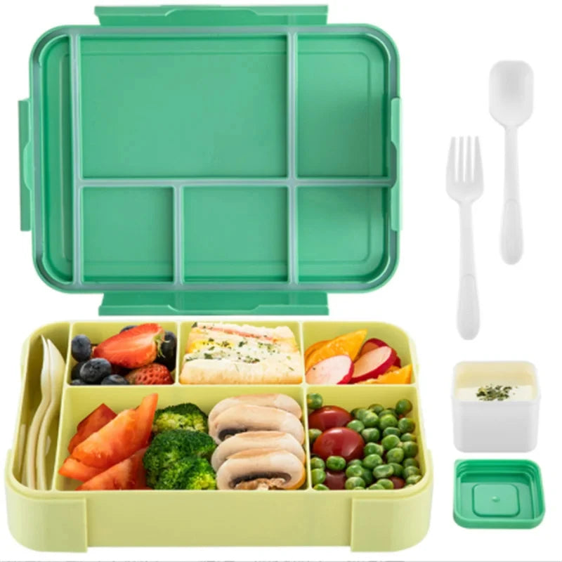 1330ML Lunch Box Adult Bento Boxes Food Containers with 6 Compartment and Tableware For Snack Work School Microwave Oven Heating