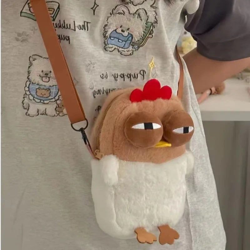 Fur Chicken Plush Bag Ugly Hen Shape Handbag Funny Kawaii Chicken Pendant Keychain Doll Satchel Purse for Women Birthday Gifts