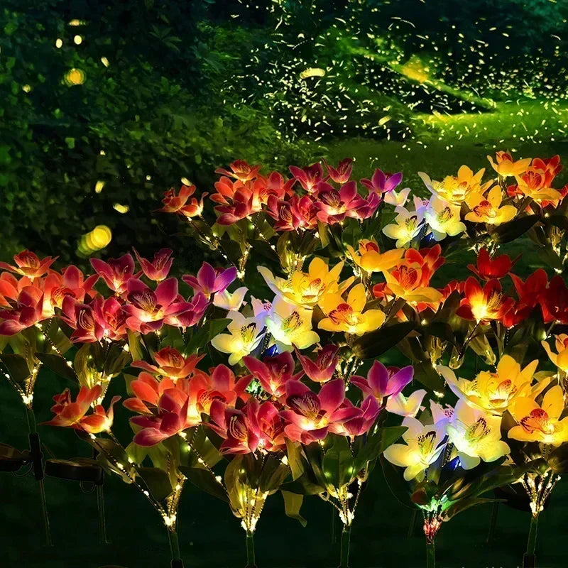 Garden Summer Decor LED Lawn Lamp Artificial Orchid Solar Landscape Ground Lights for Home Camping Wedding Party Decoration