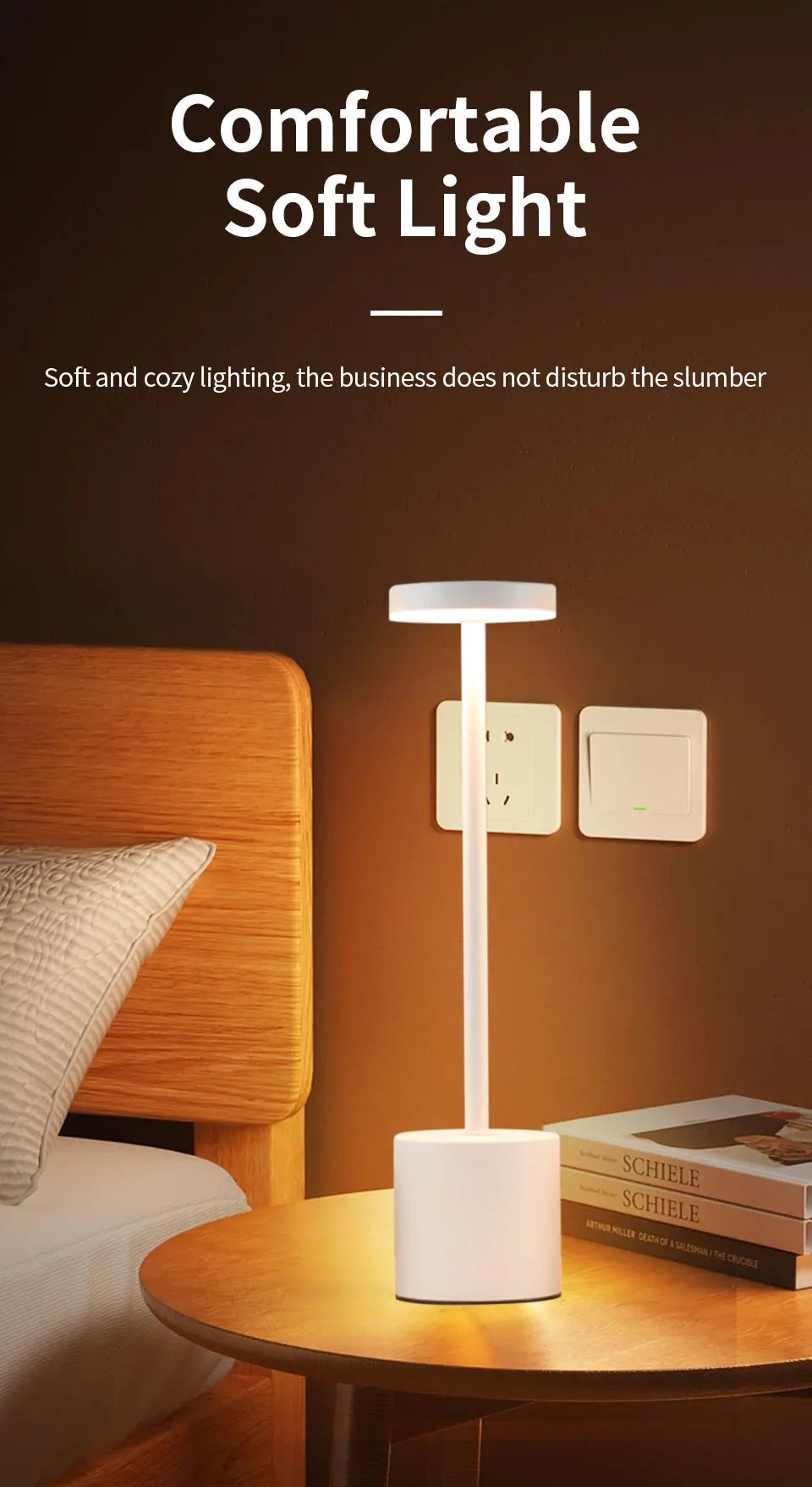 2pcs USB Rechargeable LED Desk Lamp Stepless Dimming Tricolor Touch Night Light Bedside Light Bar Hotel Decoration