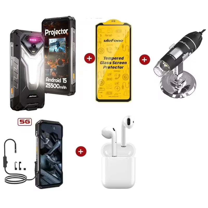 Ulefone Armor 34 Pro 5G AI Rugged Phone 32GB+512GB 25500mAh 6.95" Built-in Projector 120Hz Android 15 MTK 7300 NFC Smartphone