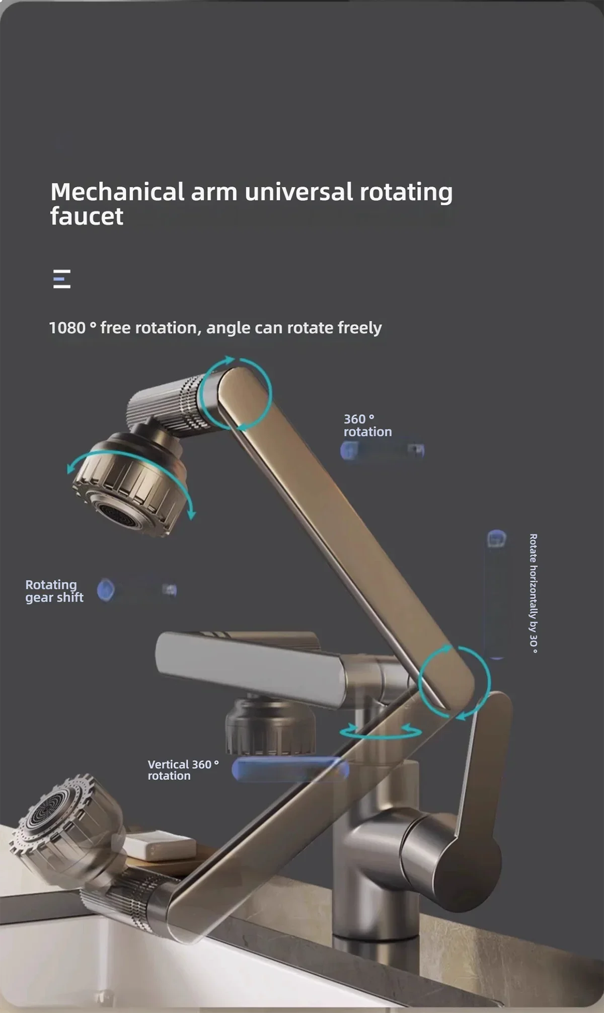 Dual Mode Universal Rotating Faucet Robotic Arm Wash Basin Kitchen Bathroom Hot and Cold Household Basin Wash Basin Sink