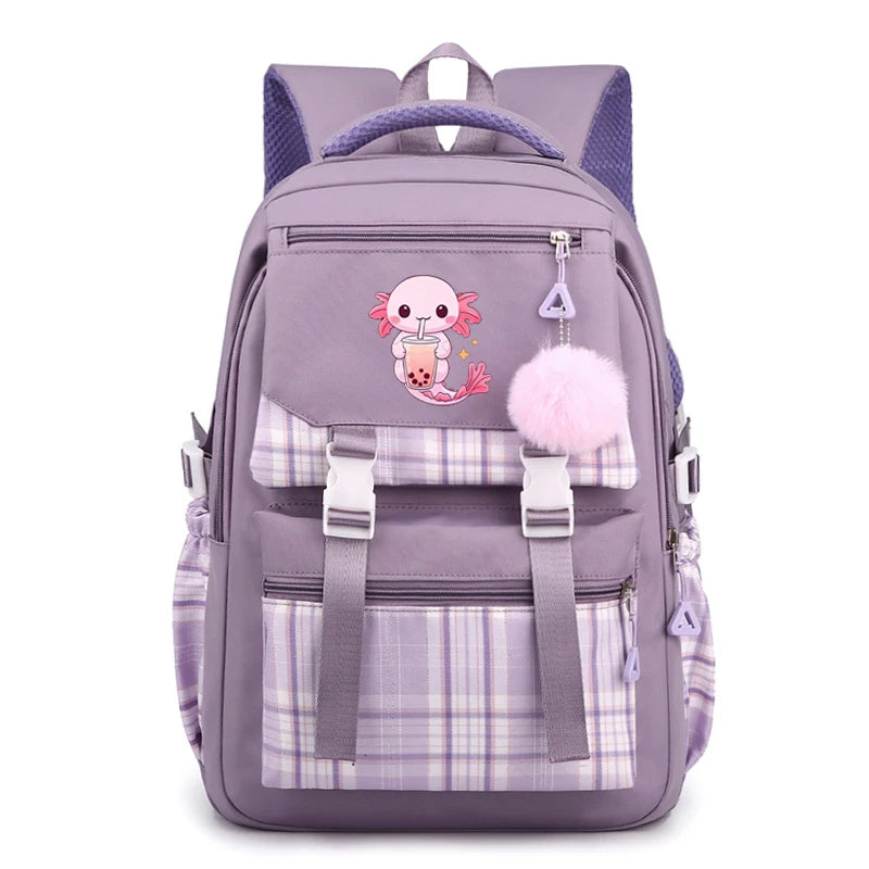 Cute Axolotl Backpack Print Backpacks Girls School Bag for Teenager Laptop Backpack